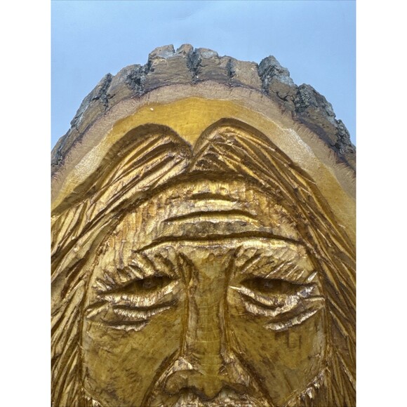 Old Man Tree Spirit Face Folk Art Carved Wood Wall Sculpture Signed PH 4/19/2015 - Picture 2 of 5